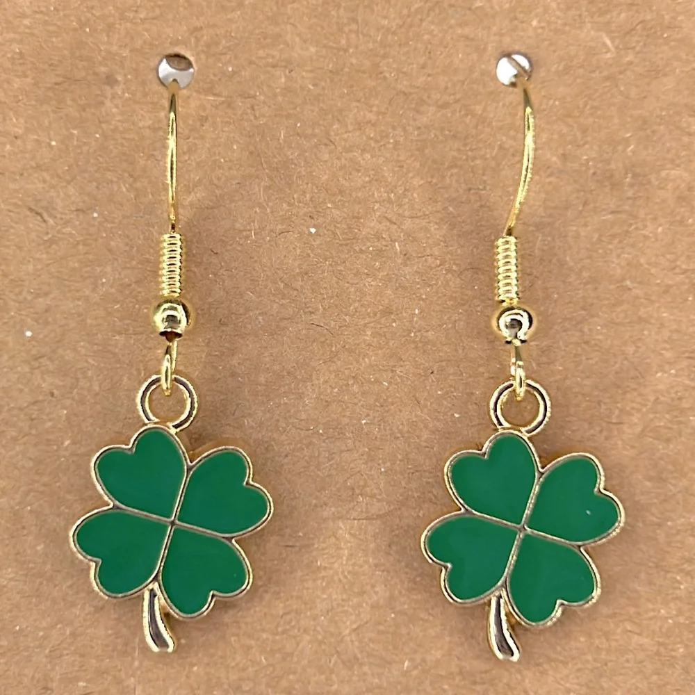 *LAST ONE* 18k Gold Plated Hook Dangle Four Leaf Clover Earrings Fashion Jewelry - Picture 3 of 3